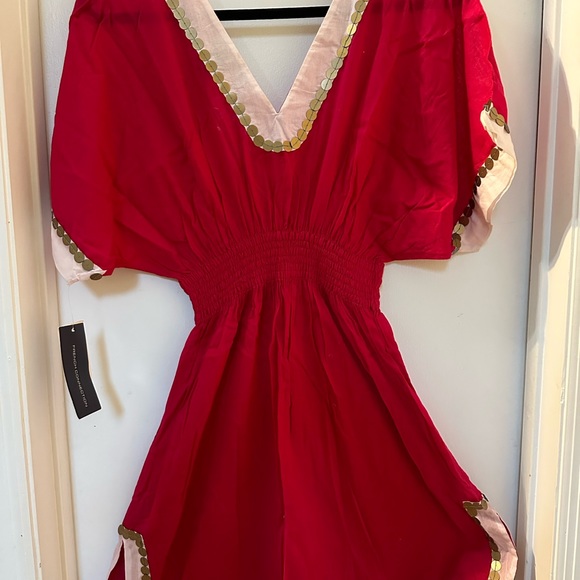 NWT French Connection swim cover, hot pink w copper beading - Picture 6 of 7